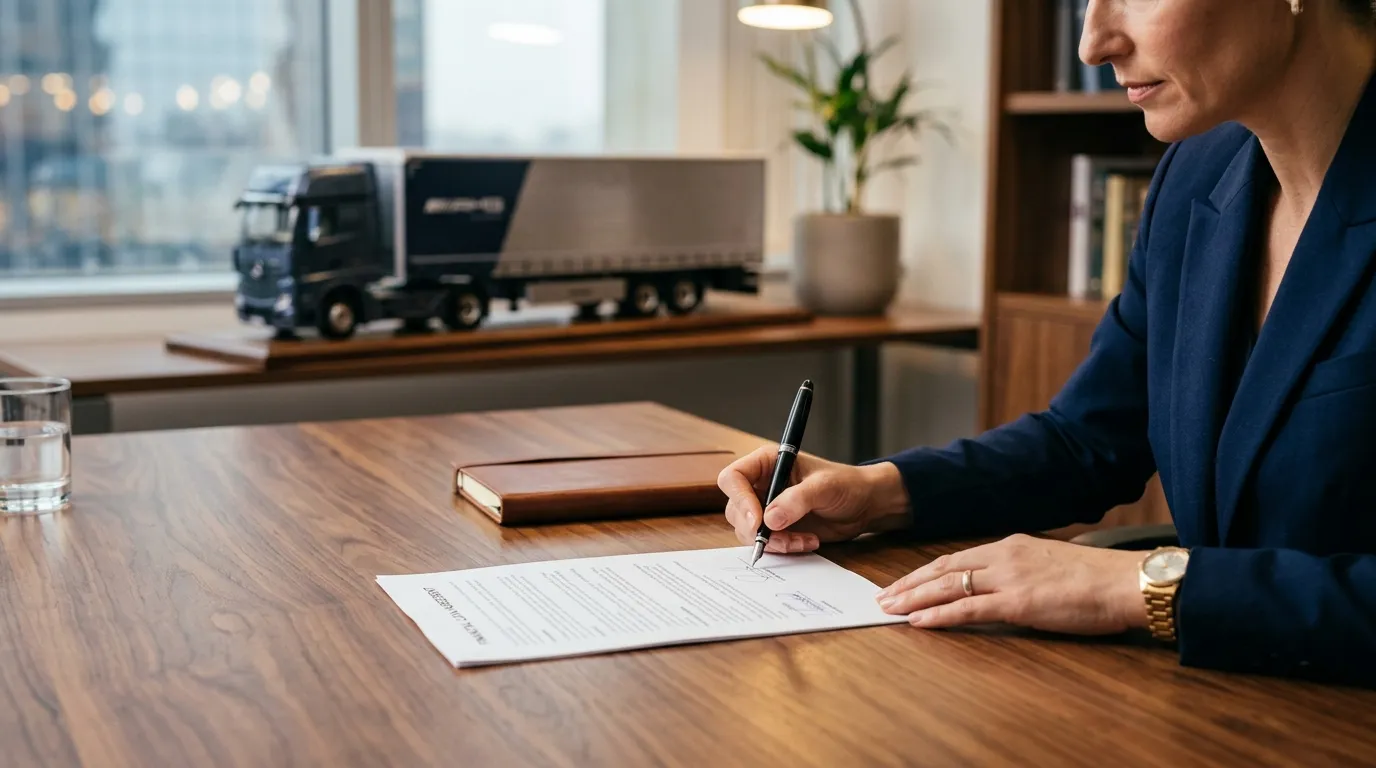 Assinatura de contrato usando caminhão para expansão da empresa como garantia.