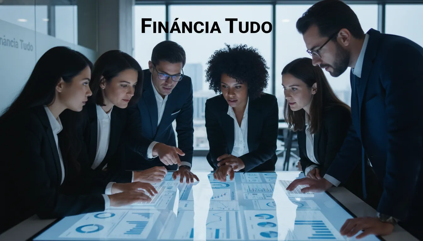Especialistas da Financia Tudo colaborando para oferecer soluções financeiras personalizadas em um ambiente de open finance.