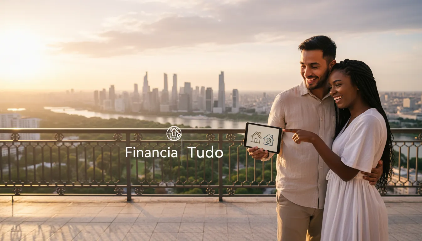 Casal celebrando conquistas financeiras e planejamento futuro, resultado de um programa de afiliados financeiro bem-sucedido.