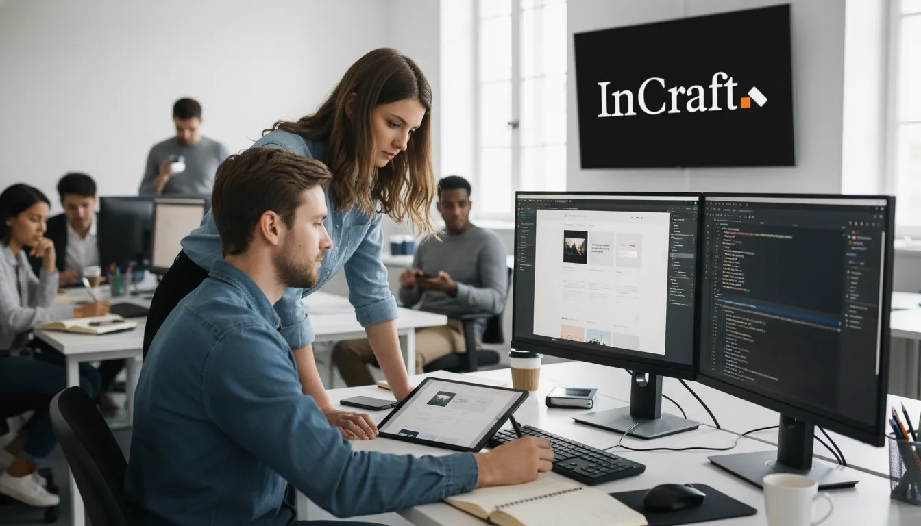 Equipe InCraft Digital colaborando em design e desenvolvimento integrado para criação de sites SP de alta performance.