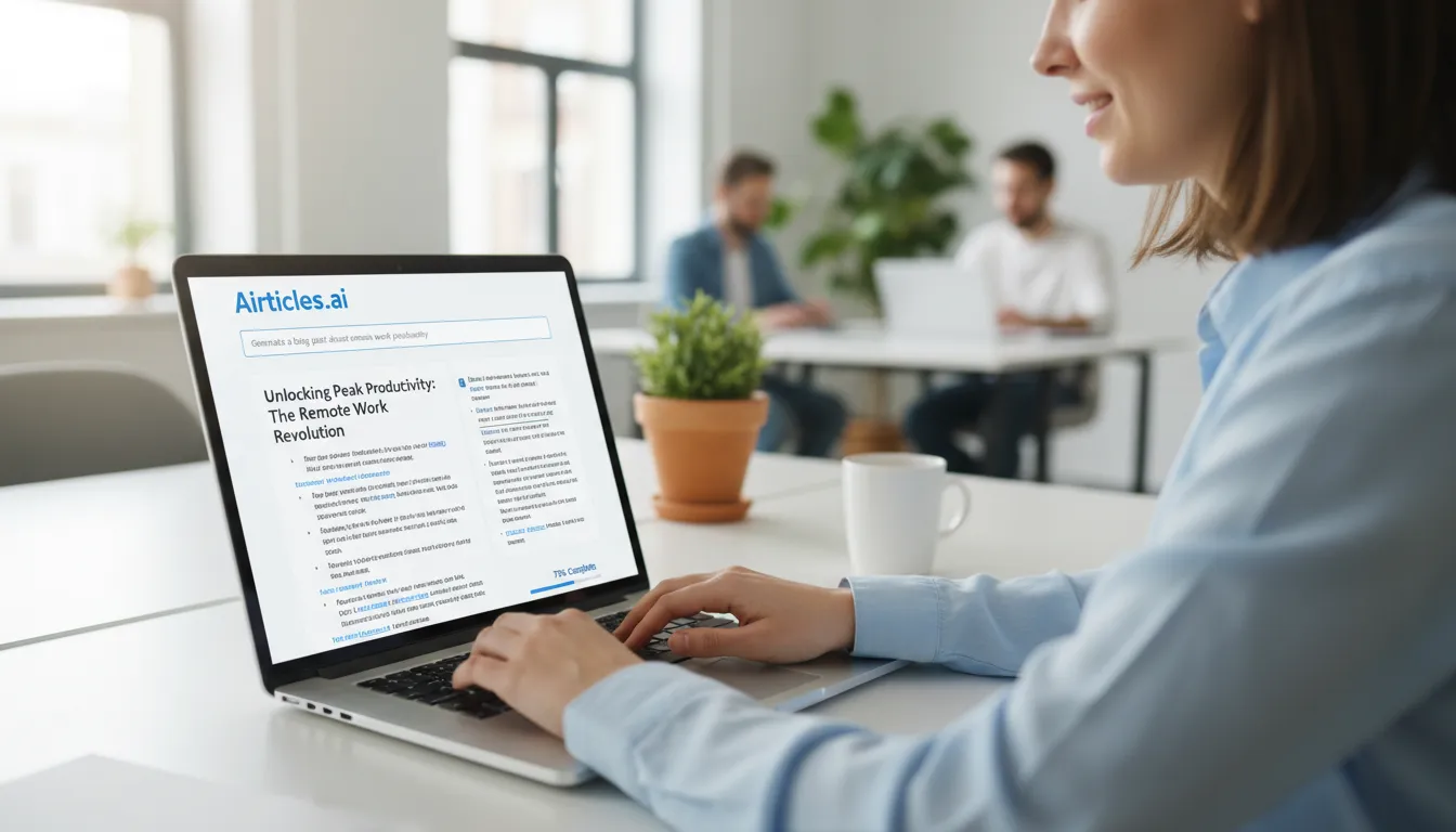 Profissional de marketing usando Airticles.ai para criar conteúdo otimizado, facilitando a estratégia de Marketing de conteúdo.