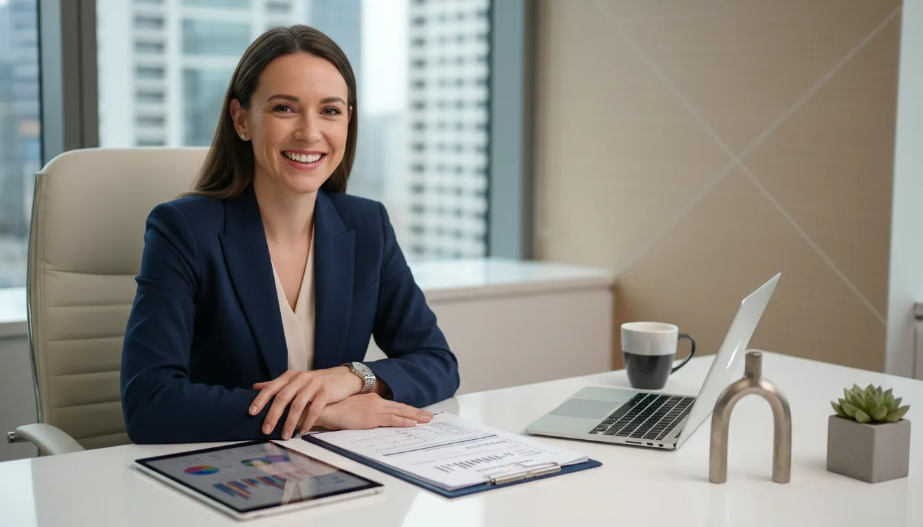 Um profissional sorrindo, confiante sobre a organização das suas finanças para a Declaração IRPF 2026.