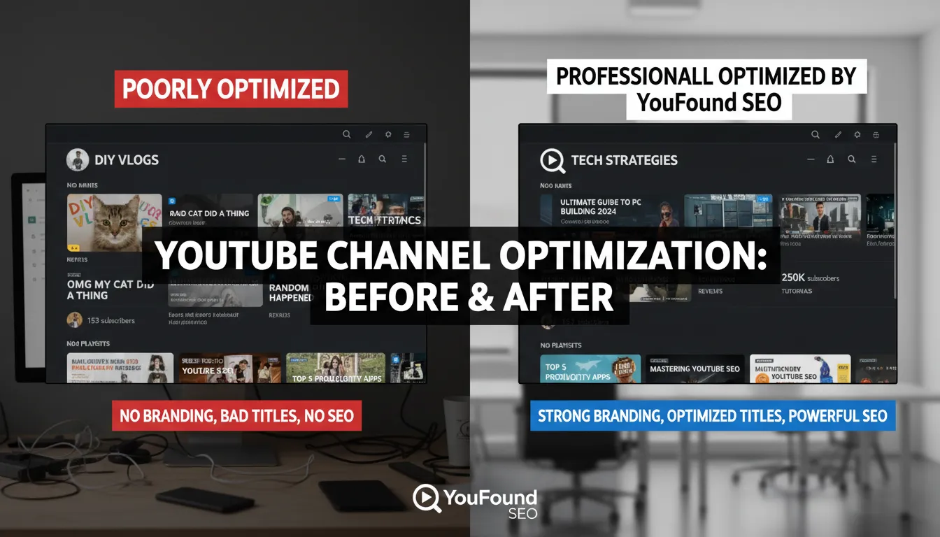 Comparativo de canais no YouTube, demonstrando otimização de filmagem video e SEO pela YouFound.