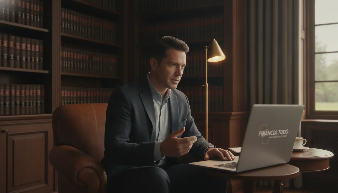 Advogado em videochamada sobre home equity para profissionais liberais, com suporte da Financia Tudo.