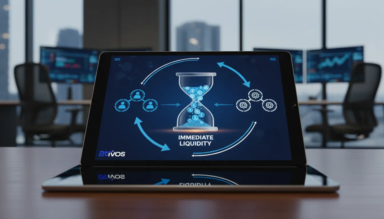 Interface digital moderna da Ativos, conectando credores e brokers para um precatorio fácil e seguro. Liquidez imediata à vista.