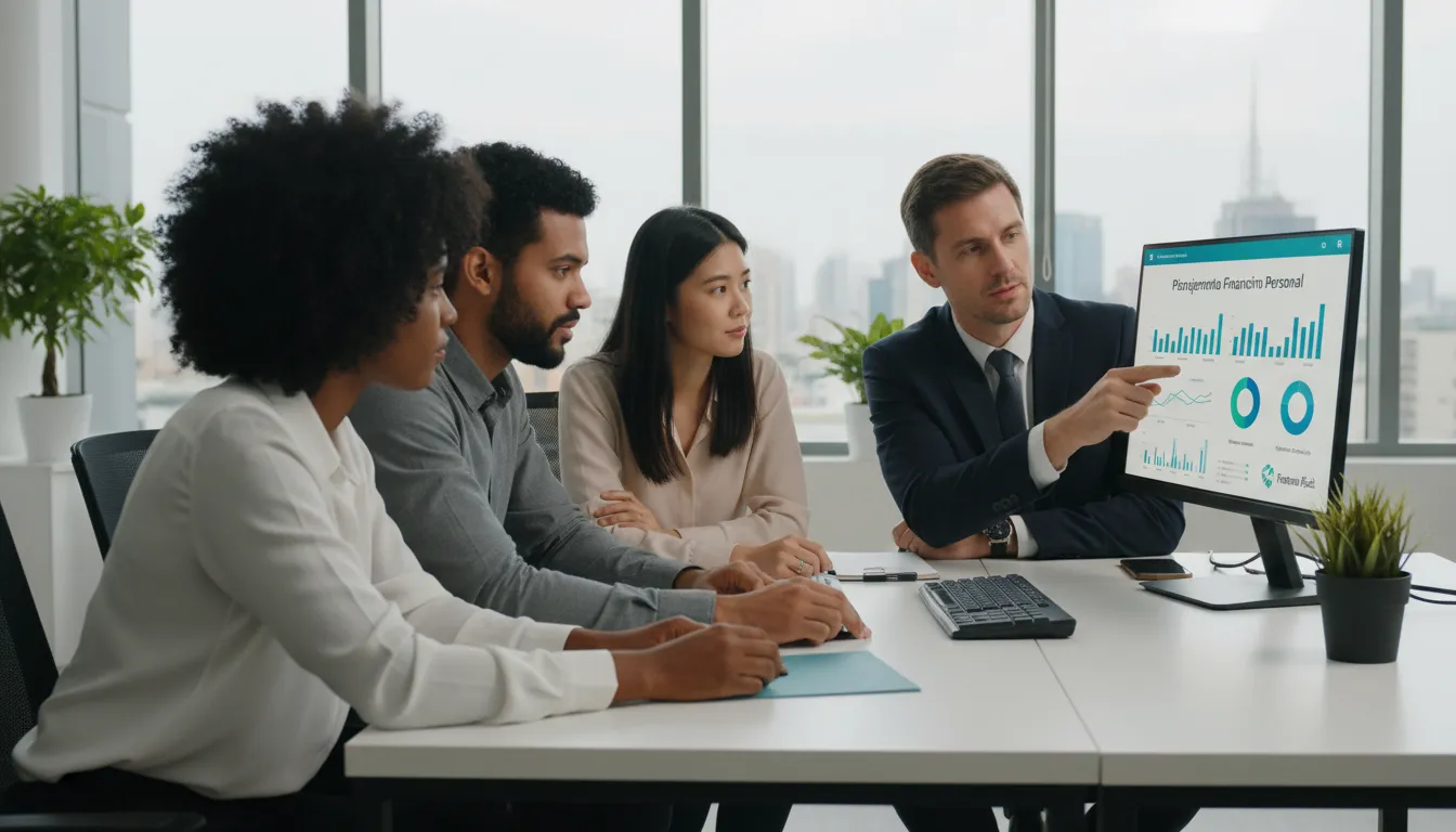 Grupo diverso consultando especialista em planejamento financeiro sobre mudanças do Imposto de Renda 2026