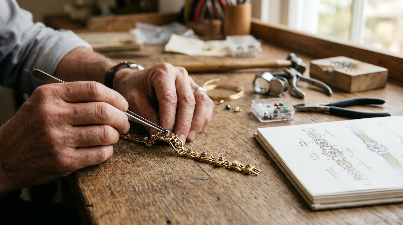 Processo artesanal de joias sofisticadas moldando o futuro da moda brasileira com qualidade e requinte.