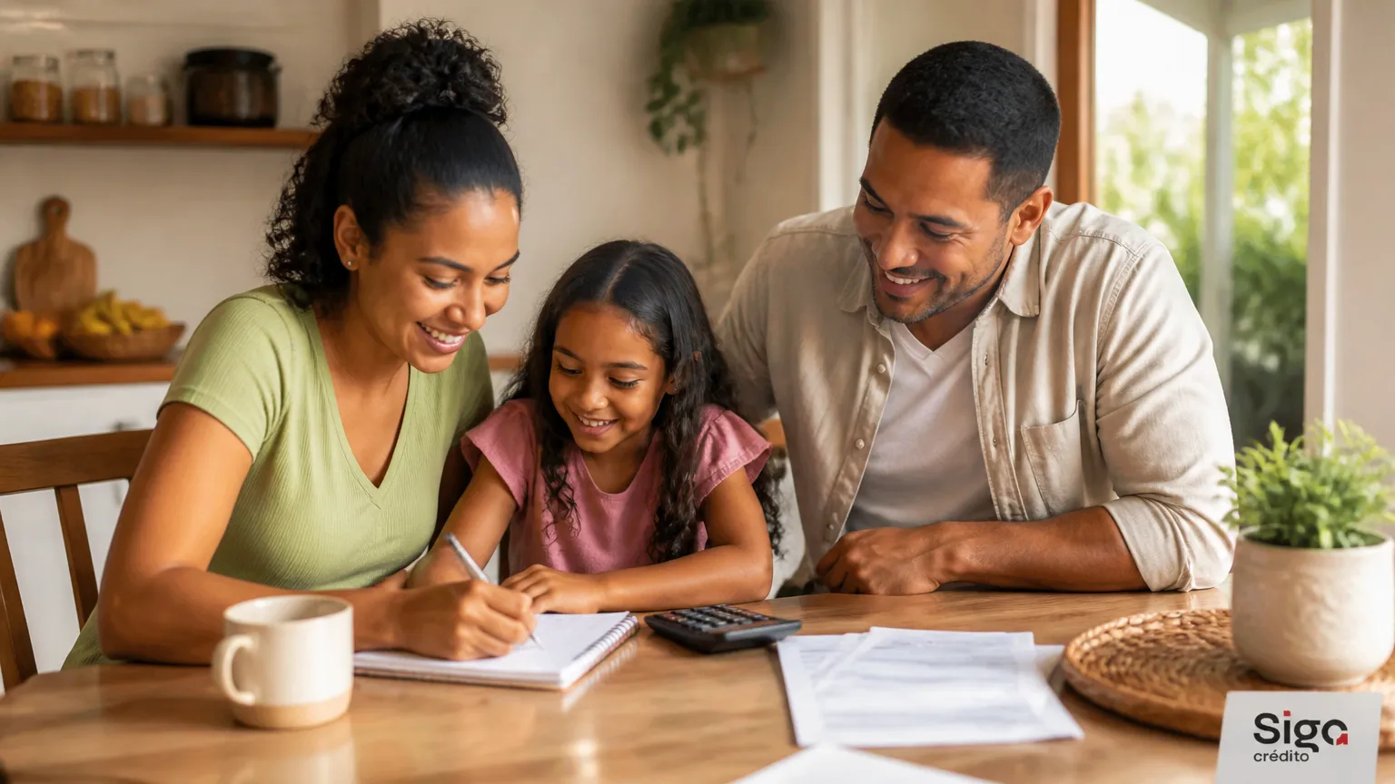 Família planejando orçamento após aprovação com Dataprev empréstimo consignado CLT.
