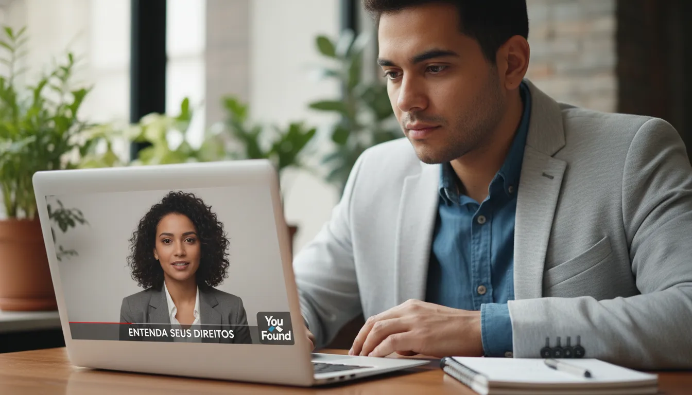 Cliente em potencial assistindo vídeo jurídico, encontrando soluções e iniciando funil de marketing jurídico video.