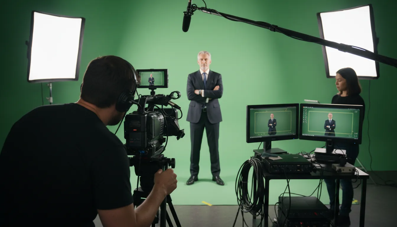 Equipe da produtora de vídeos para YouTube filmando em set profissional e com alta qualidade.