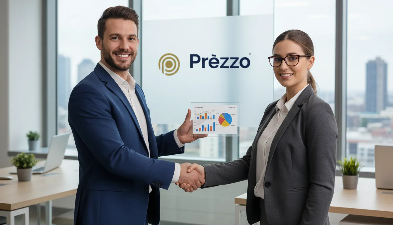 Empresário apertando a mão de contador em escritório de contabilidade, representando parceria.