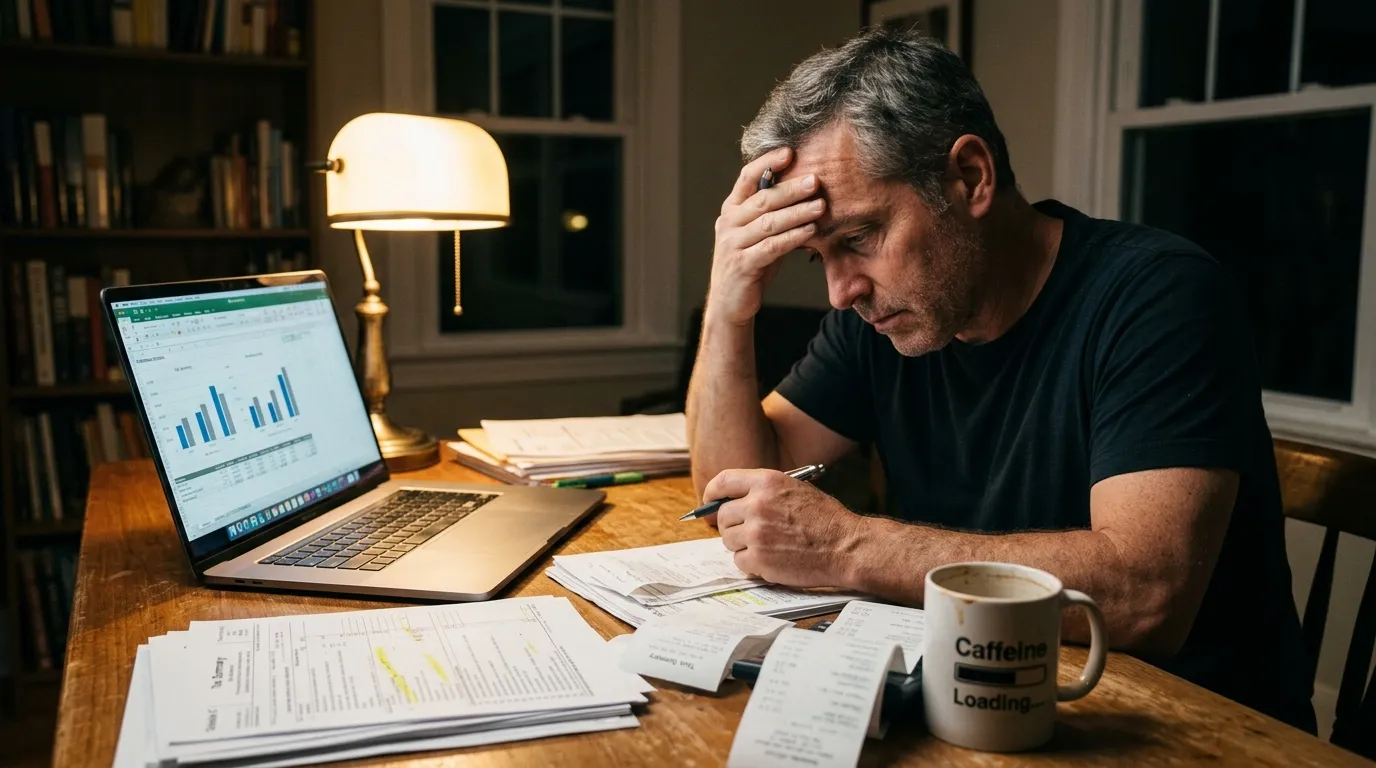 Escritório com documentos ilustrando complexidade fiscal e desvantagens de morar nos Estados Unidos.