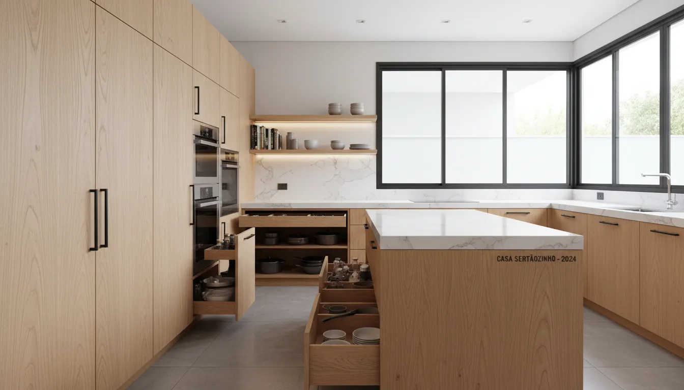 Cozinha planejada em Sertãozinho com armários sob medida e design contemporâneo