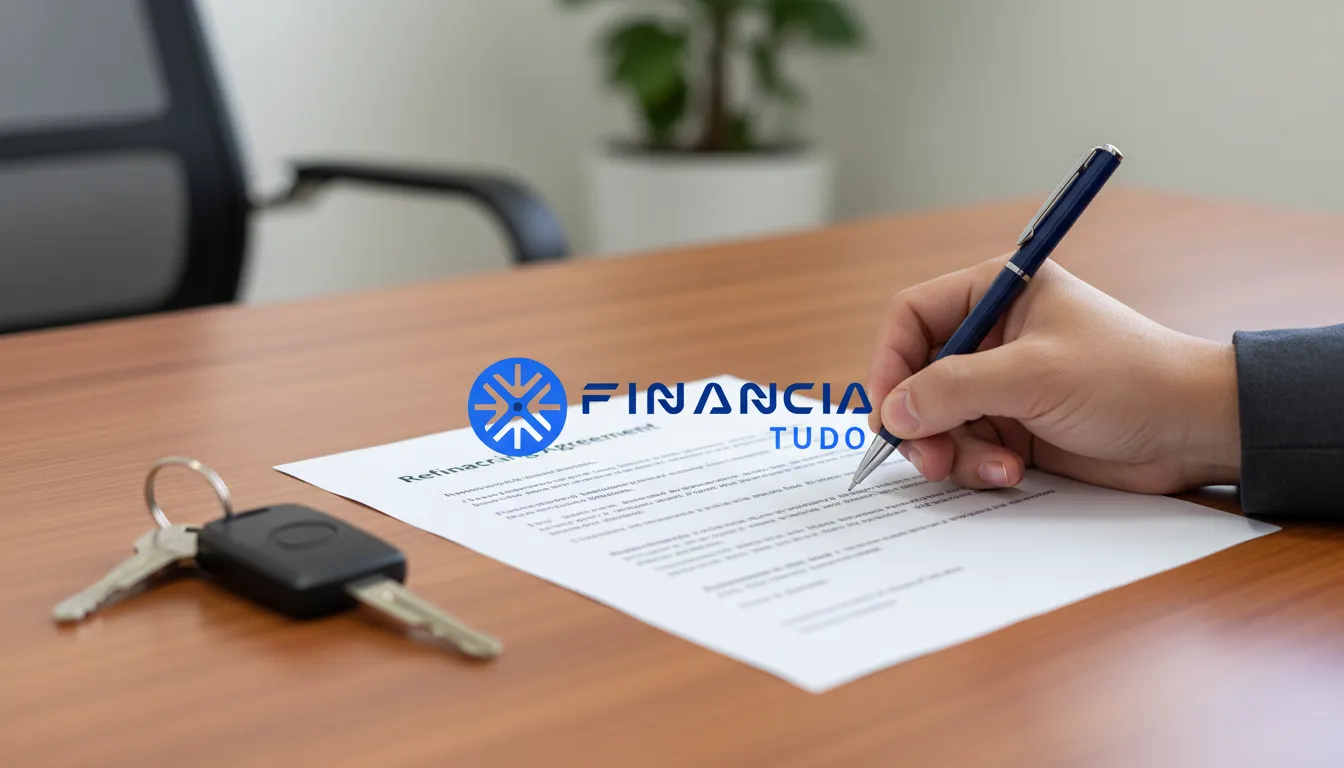 Caminhoneiro assinando contrato de refinanciamento de caminhão quitado ou financiado, com a Financia Tudo garantindo segurança.