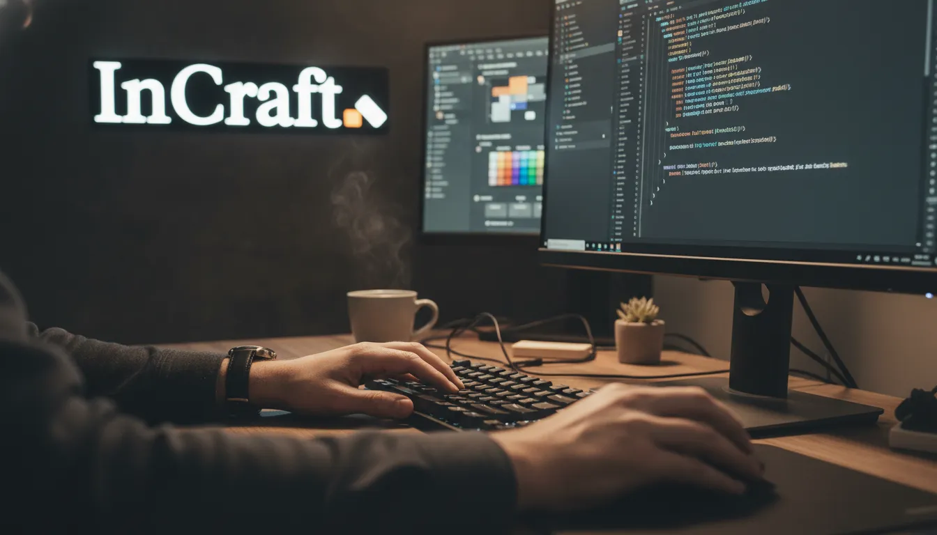 Close-up das mãos de um designer codificando um design de site em WordPress, mostrando precisão técnica.