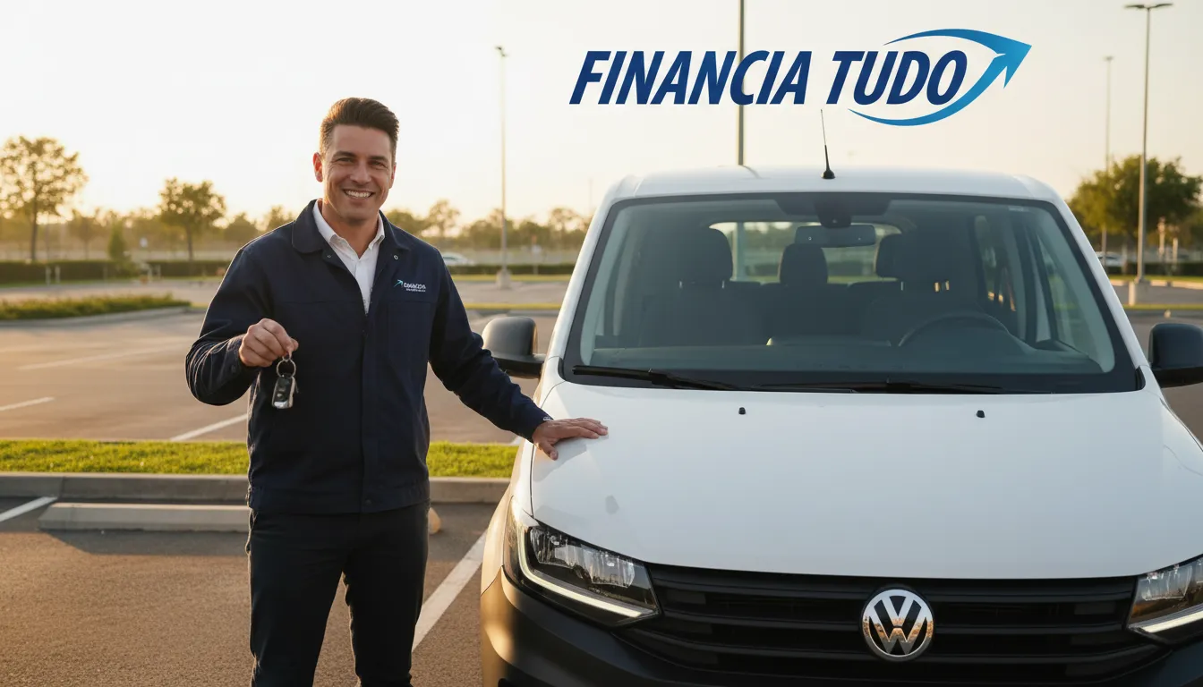Motorista profissional feliz com sua nova van, resultado do ágil financiamento de vans.