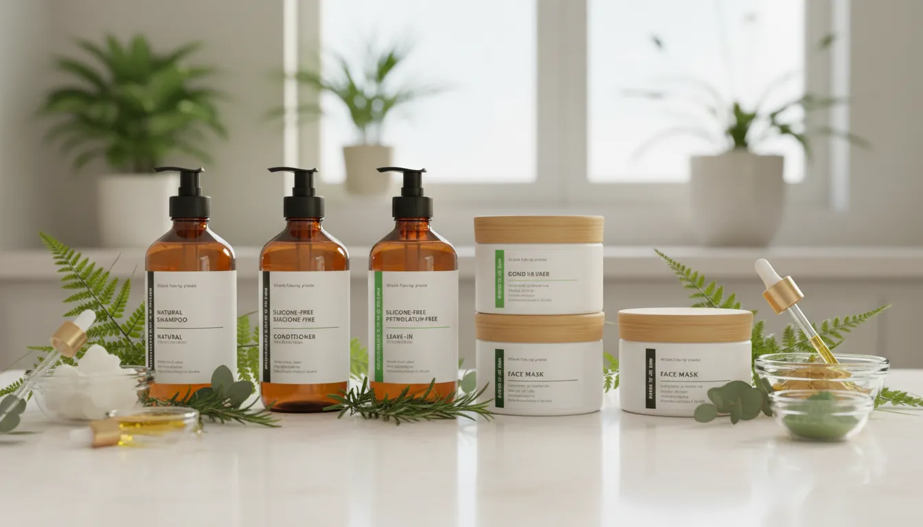 Produtos capilares liberados para Low Poo e No Poo, evidenciando rótulos livres de ingredientes agressivos