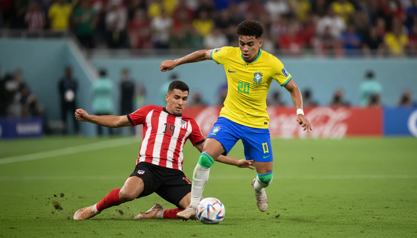 Endrick dribla com maestria na copa do mundo 2026, demonstrando sua habilidade e velocidade.