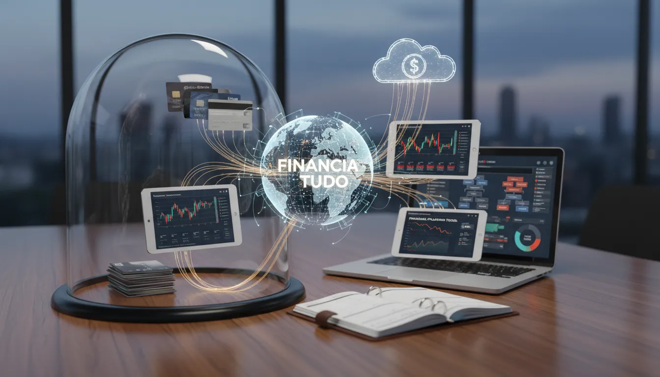 Um ecossistema financeiro representando soluções completas da Financia Tudo para o sucesso do programa de afiliados com planejamento financeiro.