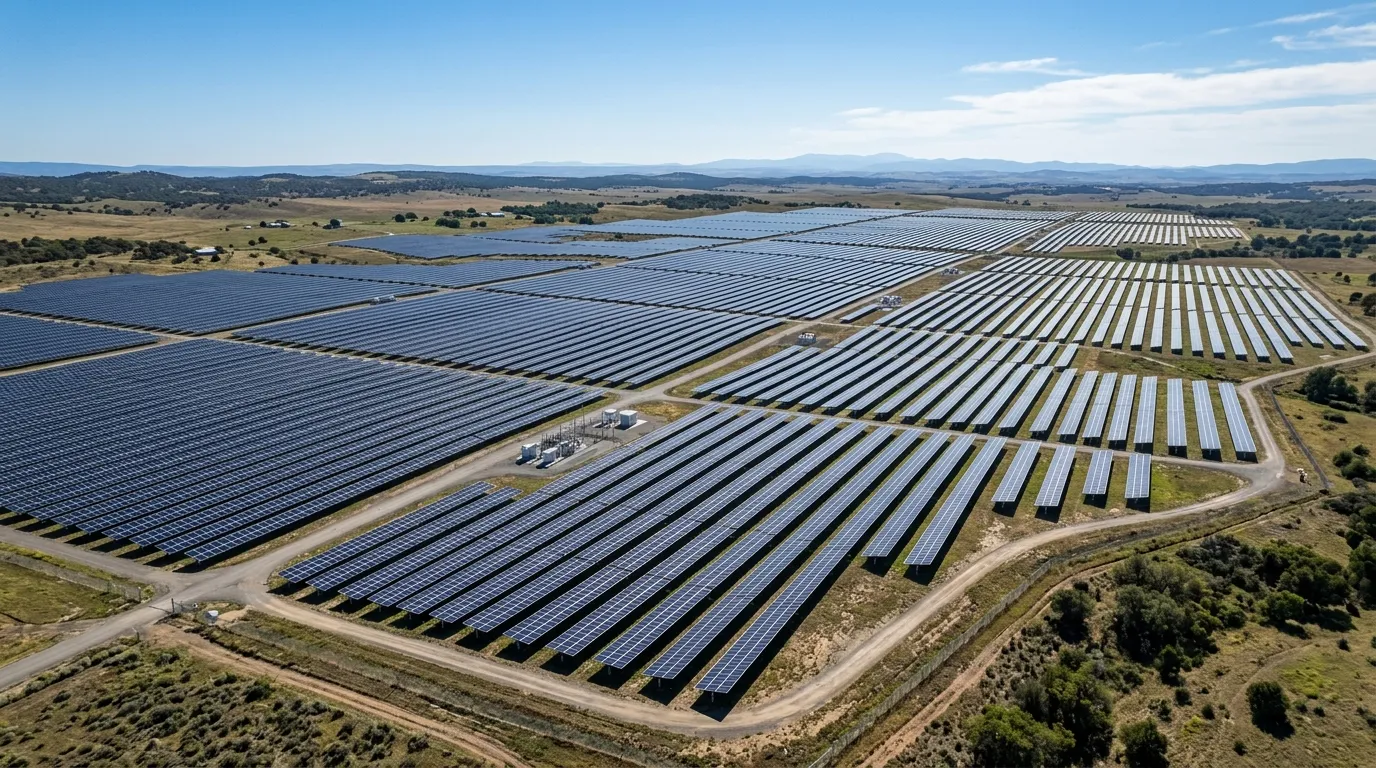 Grande fazenda de energia solar por assinatura ou placas solares fotovoltaicas.