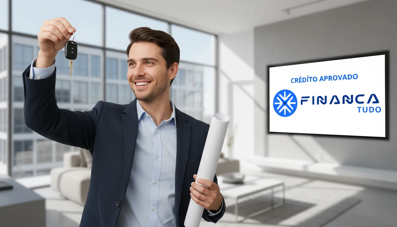 Pessoa feliz com as chaves do carro novo após conseguir crédito com garantia aprovado, evidenciando sucesso e planejamento.