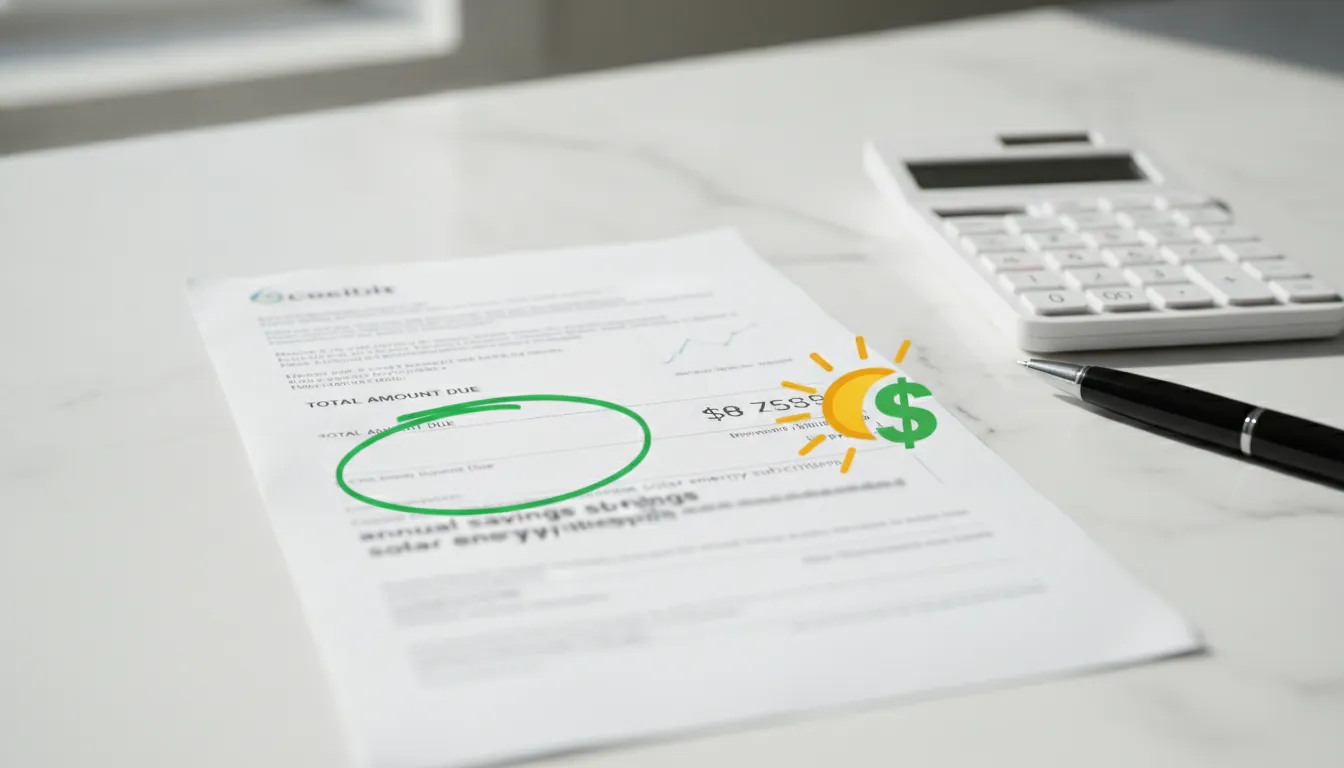 Conta de luz com redução drástica, simbolizando economia anual energia solar por assinatura.