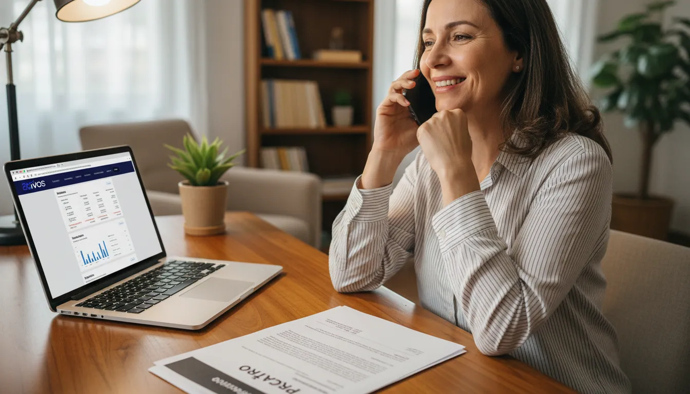 Mulher sorrindo ao telefone após consulta de precatórios SP consulta pelo cpf na plataforma Ativos.