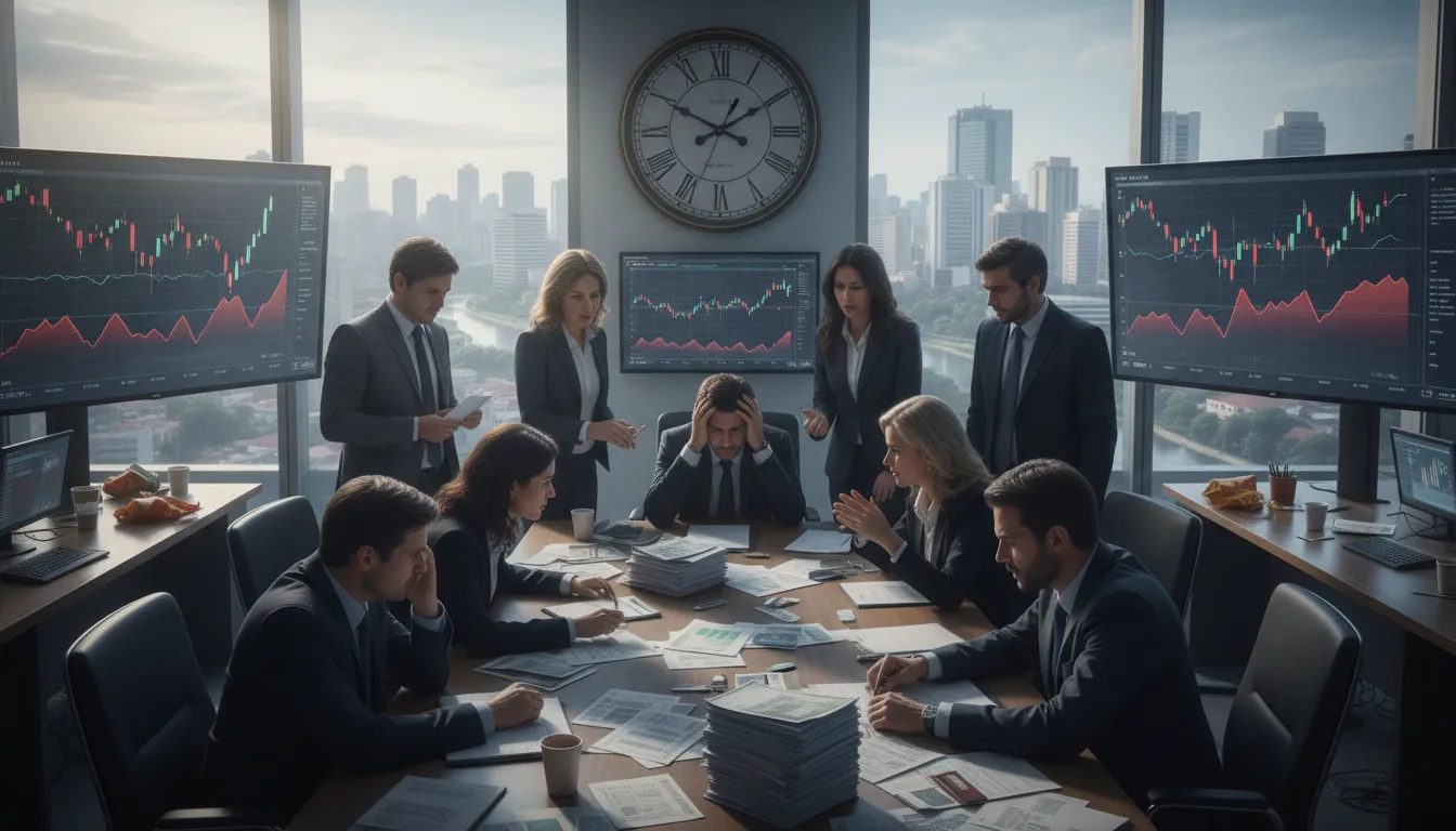 Cenário de crise financeira empresarial e pressão pelo tempo para tomada de decisão jurídica.