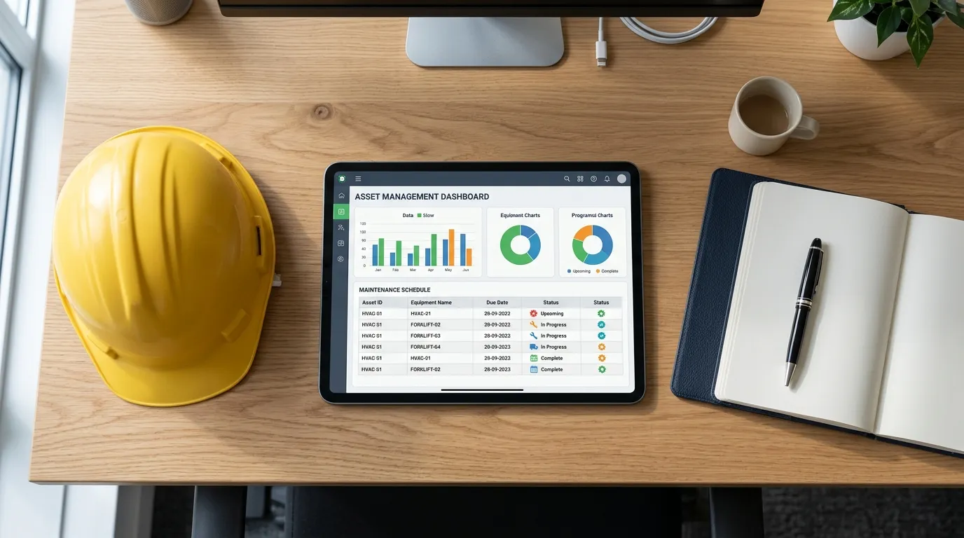 Painel digital para organizar o plano de manutenção preventiva e corretiva de ativos corporativos.