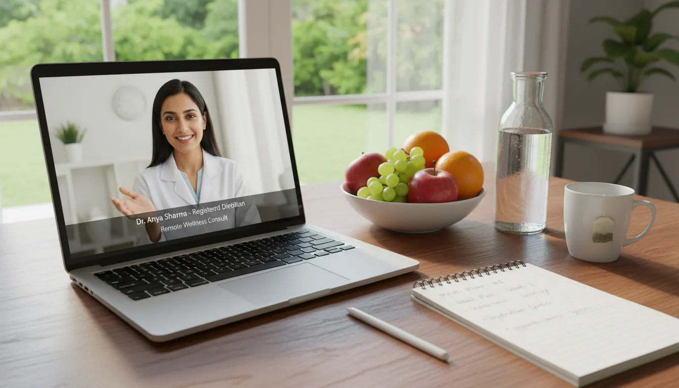 Consulta online com nutricionista esportivo, mostrando apoio profissional remoto