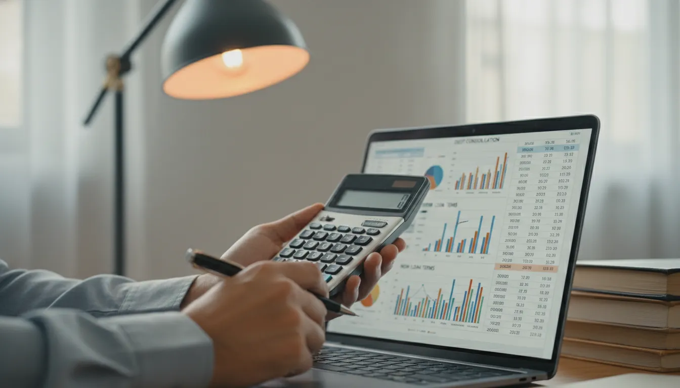 Pessoa analisando planilhas para refinanciamento de imóvel para quitar dívidas e reduzir parcelas.