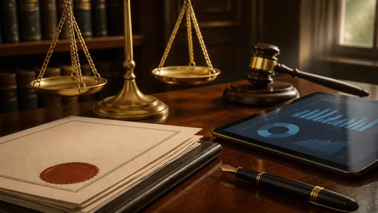 Balança da justiça e decisão judicial em liminar contra plano de saúde em Carapicuíba.