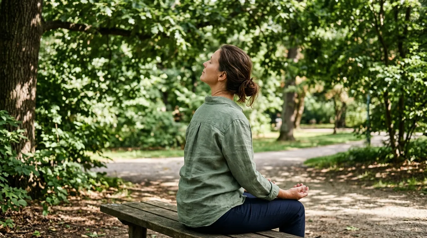 Pessoa praticando meditação ao ar livre para aprender como melhorar o equilíbrio emocional diariamente.