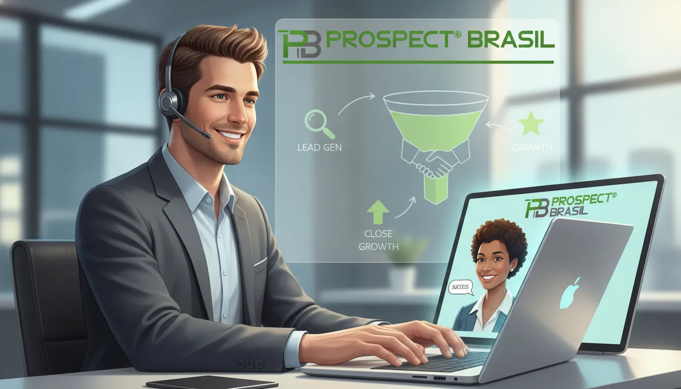 Profissional de vendas da Prospect Brasil realiza prospecção de clientes com abordagem estratégica e digital.