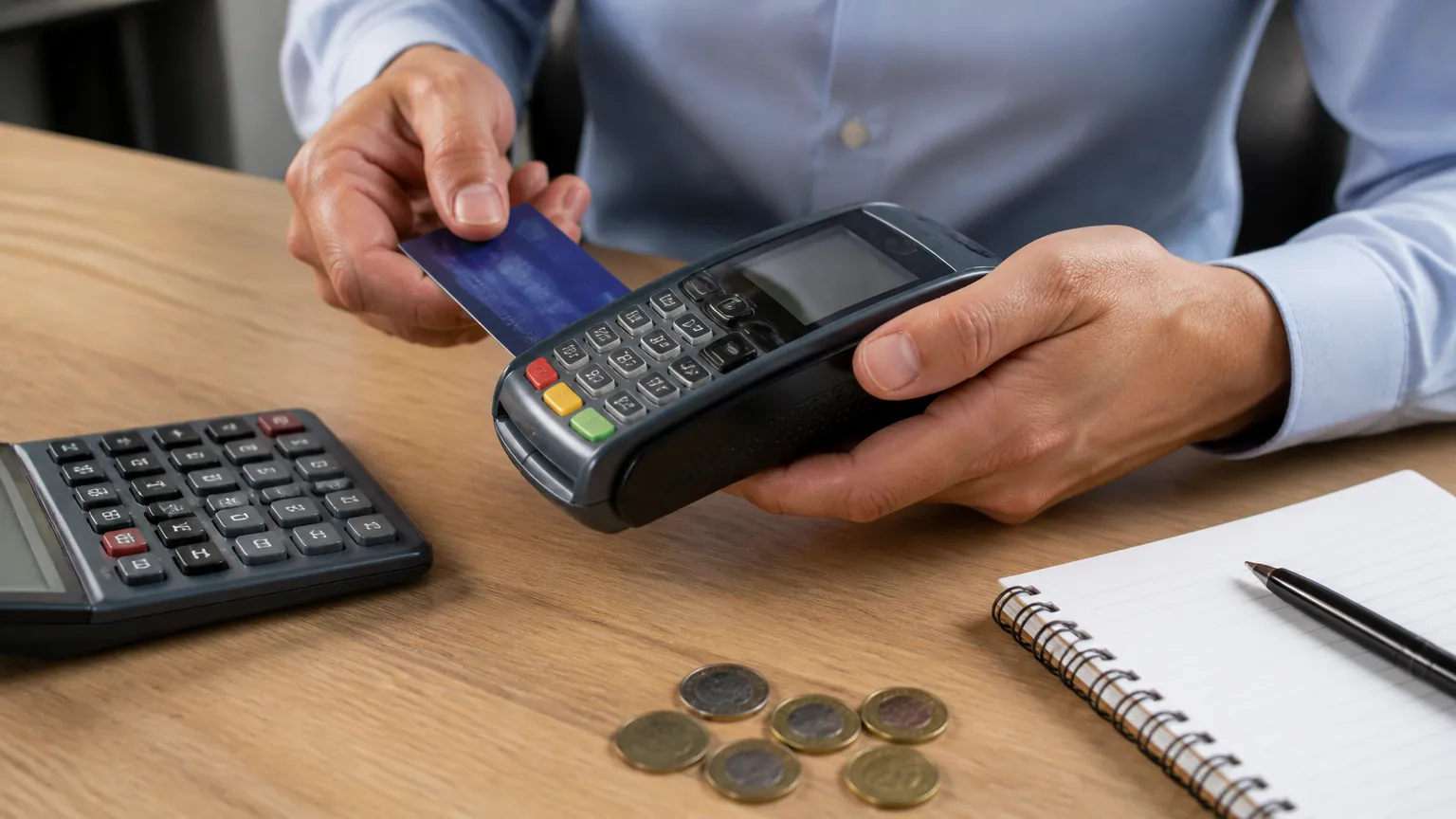 Maquininha de cartão simulando liberação de empréstimo no cartão para negativado de forma prática.