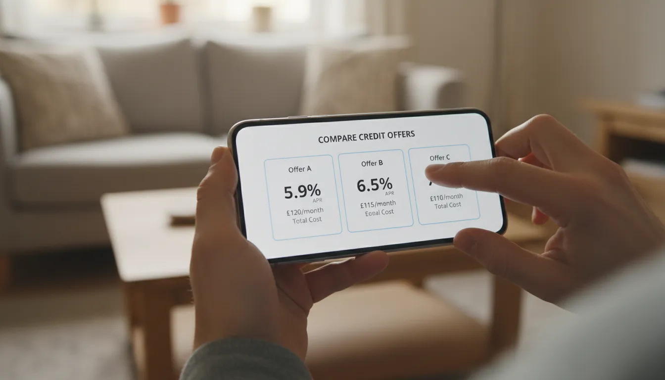 Pessoa comparando propostas de crédito no celular, entendendo como avaliar proposta de crédito de forma digital.
