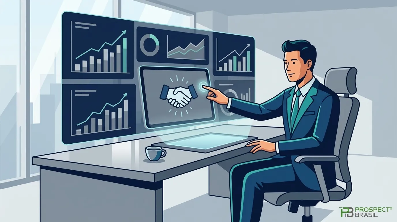 Painel de controle com dados sobre geração de leads qualificados e crescimento comercial moderno.