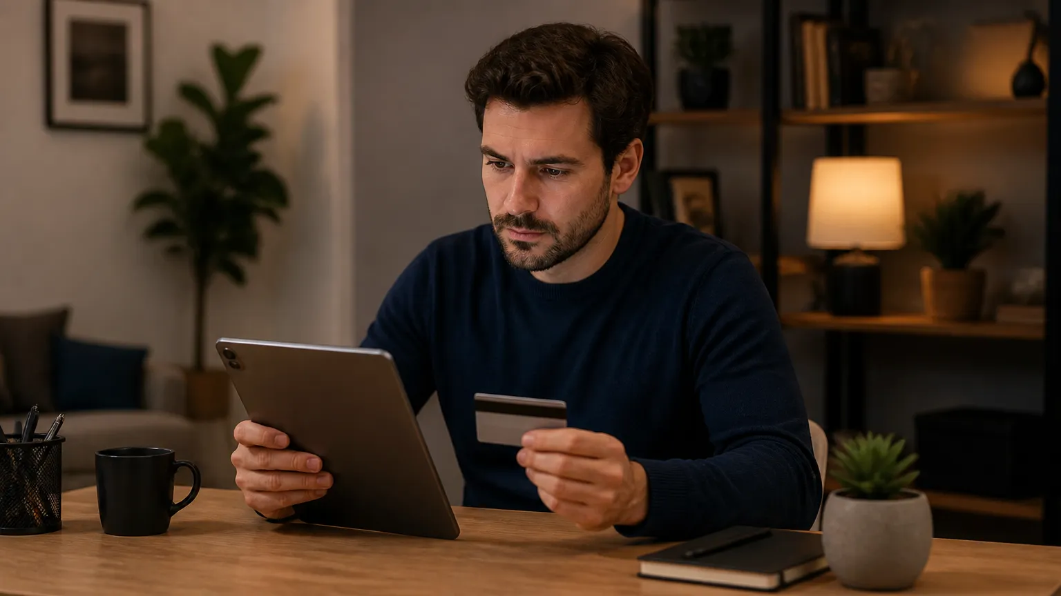 Organização das parcelas do empréstimo com limite do cartão em tablet.