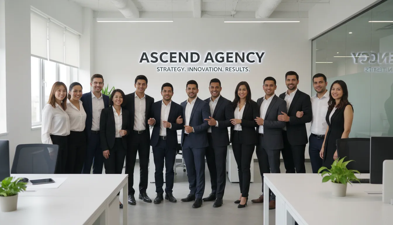 Site para Agência: Portfólio Que Atrai Clientes Premium 2 Equipe profissional de agência em escritório moderno, demonstrando diversidade, profissionalismo e união