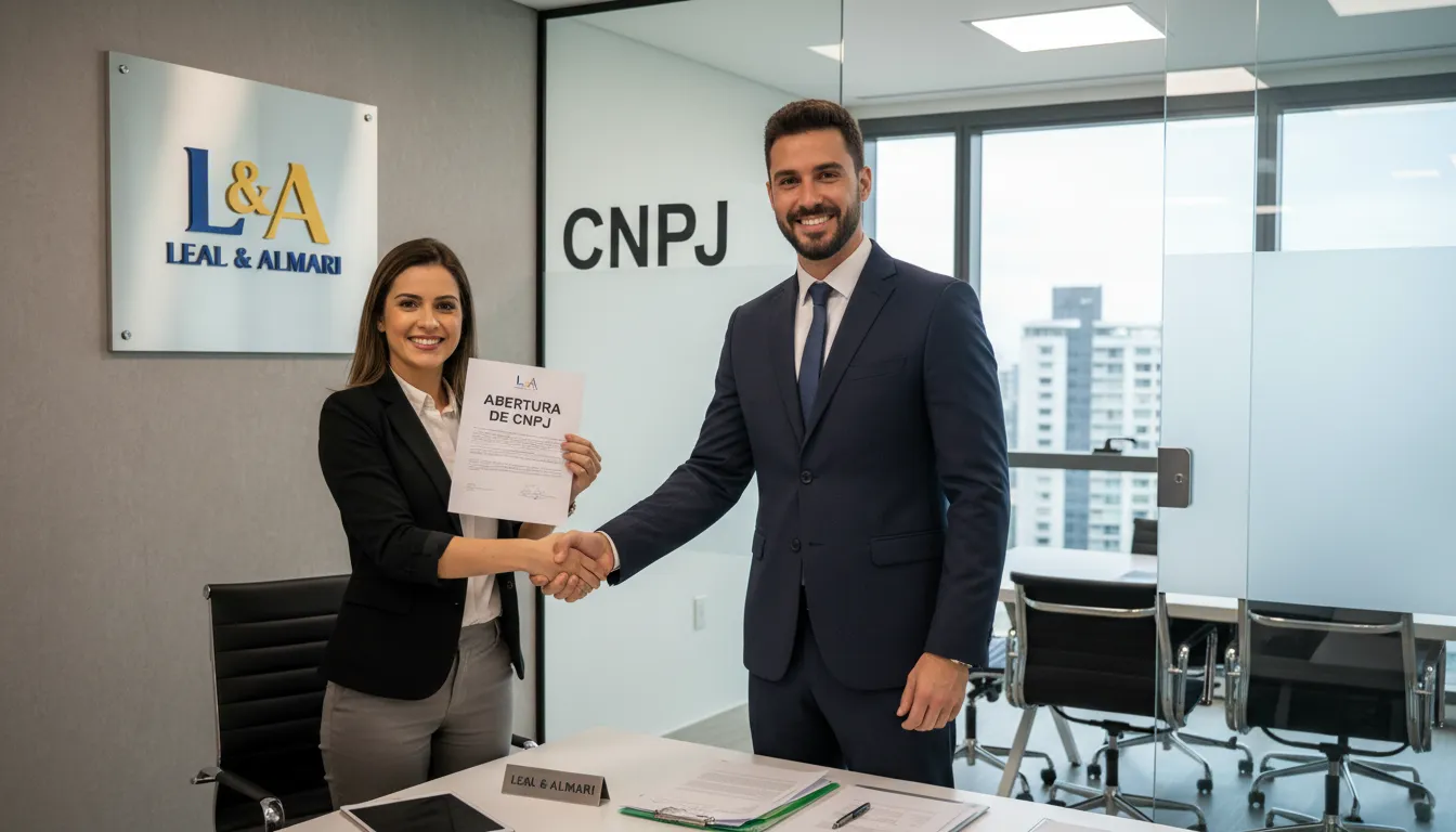 Aperto de mão entre um empresário e um contador da Leal & Almari, simbolizando o serviço de abertura de CNPJ e o custo para abrir CNPJ.