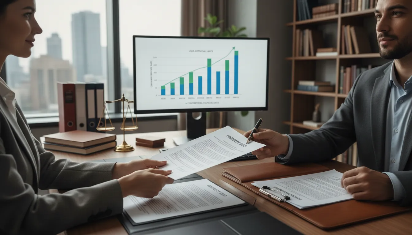 Processo de divisão de garantia com assinatura e análise de documentos em cartório, simbolizando multigareantia.