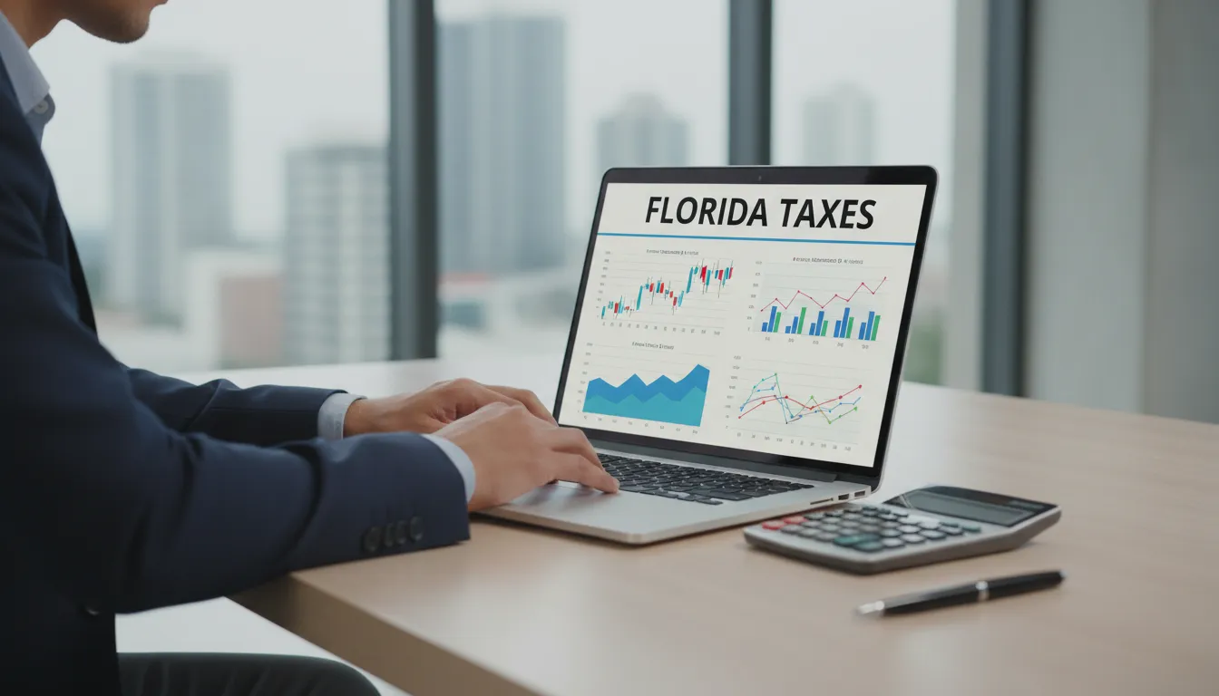 Entrepreneur using financial software for tax preparation for business in Florida, indicating efficient financial management and tax solutions.