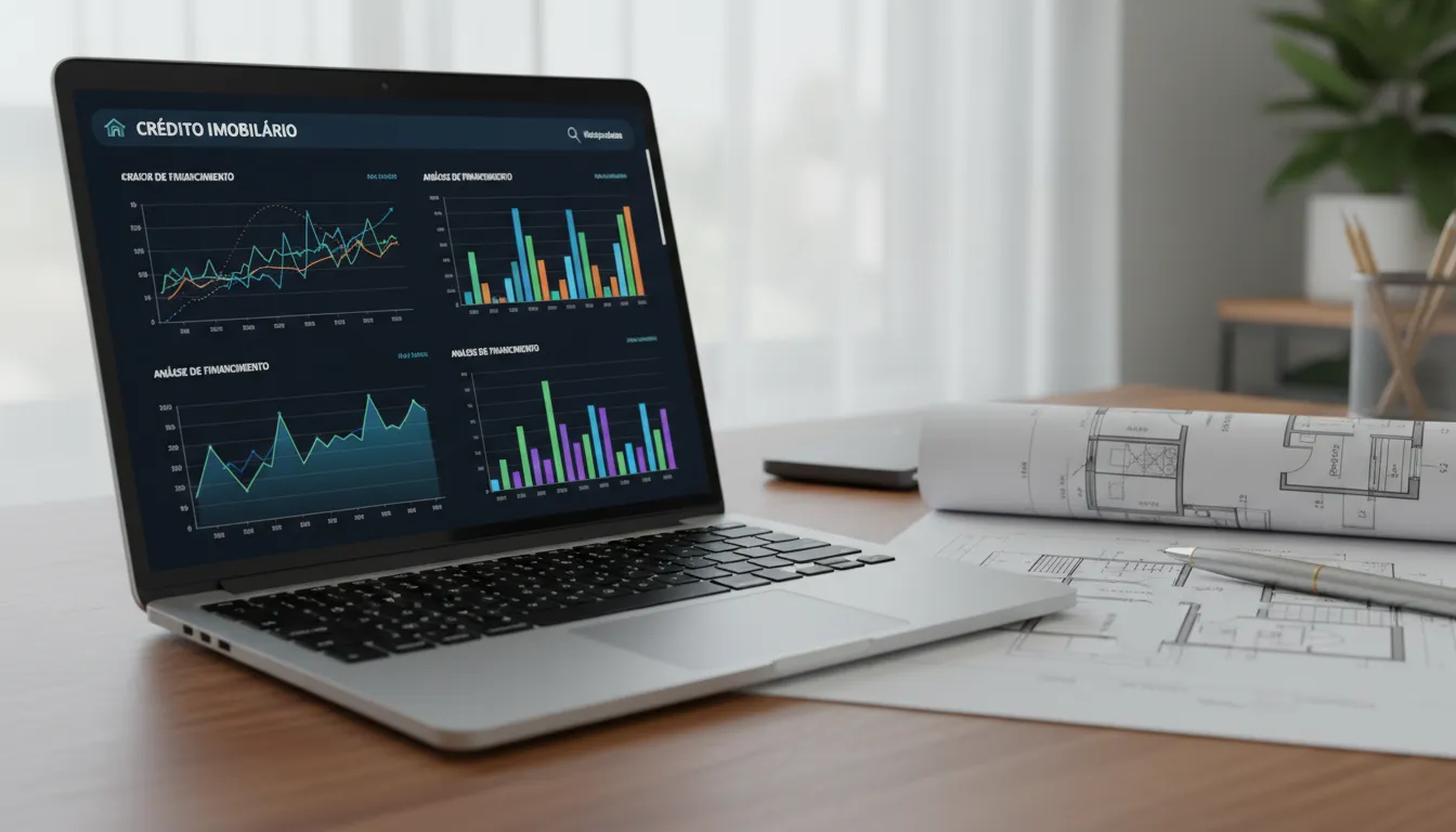 Simulação de empréstimo imobiliário em computador, planejando o crédito para terminar uma obra.