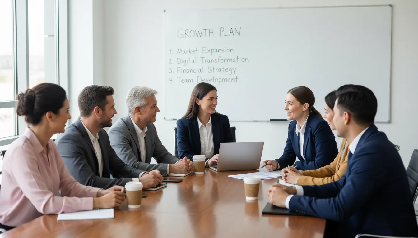 Empresários reunidos com um consultor da Prezzo Consulting, discutindo o crescimento, enquanto aprendem Como funciona a tributação de Empresas nos EUA.