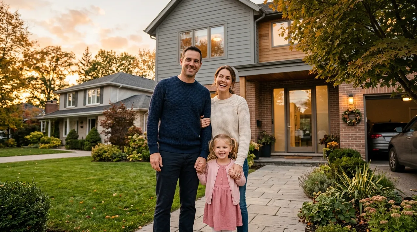 Família feliz que conquistou estabilidade com empréstimo com imóvel financiado em garantia.