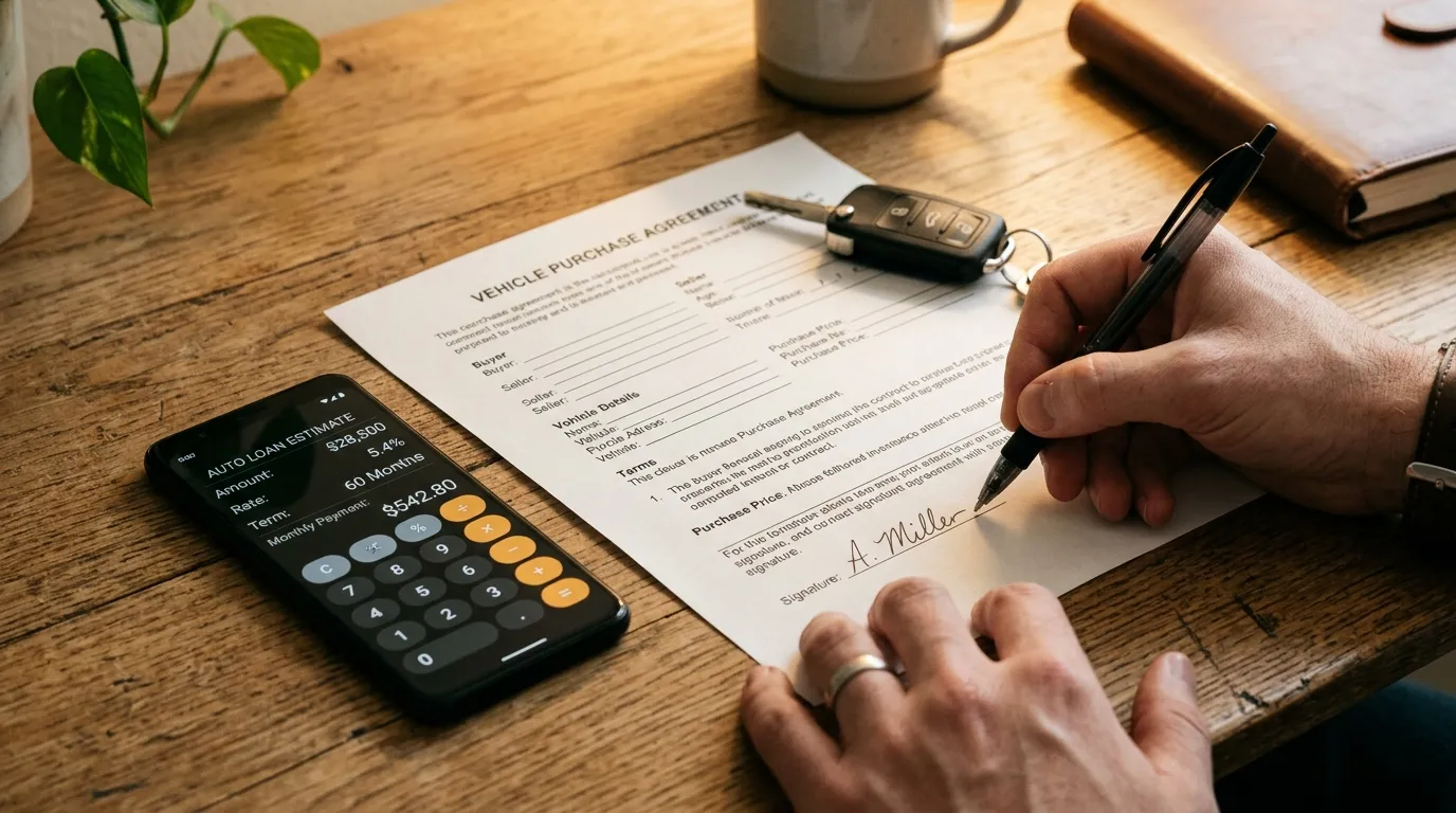Assinatura de contrato seguro avaliando se usar automóvel como garantia vale a pena.