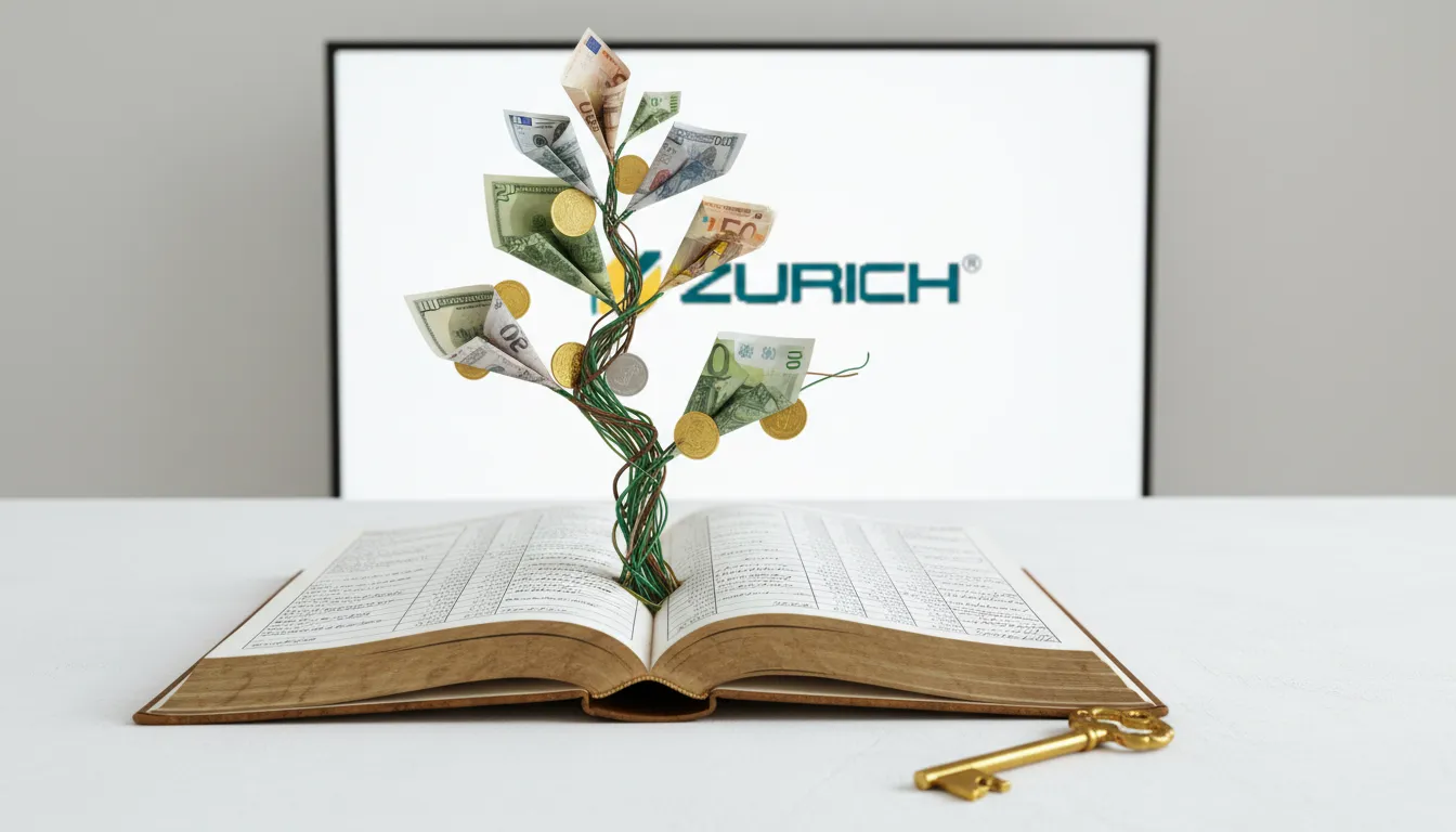 Planta crescendo de um livro de contabilidade com folhas feitas de dinheiro, simbolizando o crescimento financeiro e um bom fluxo de caixa.