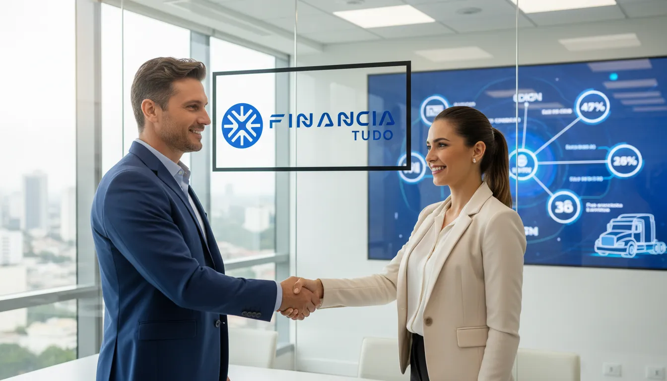 Acordo de financiamento de caminhão concluído com sucesso, mostrando taxas competitivas e parceiros.