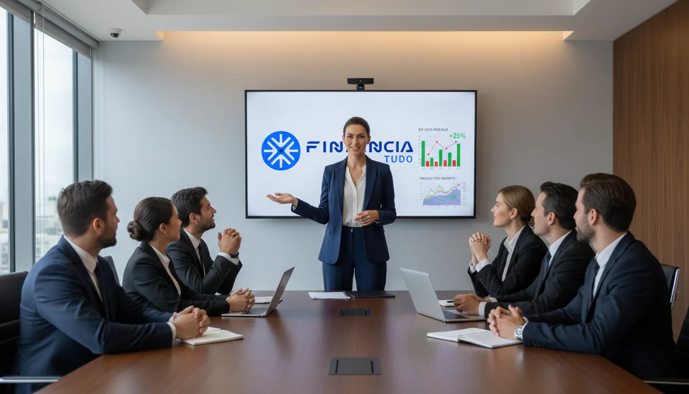 Apresentação de um plano de negócios, mostrando a importância de escolher entre crédito com garantia ou financiamento para o sucesso.