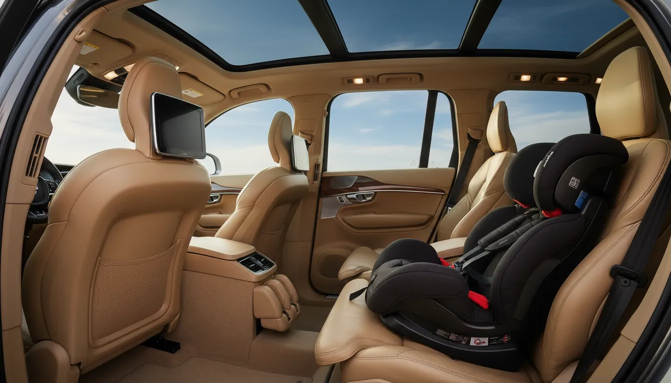 Interior luxuoso de um Volvo XC90 Excellence, demonstrando o conforto e design familiar, um dos melhores carros de luxo família 2026.